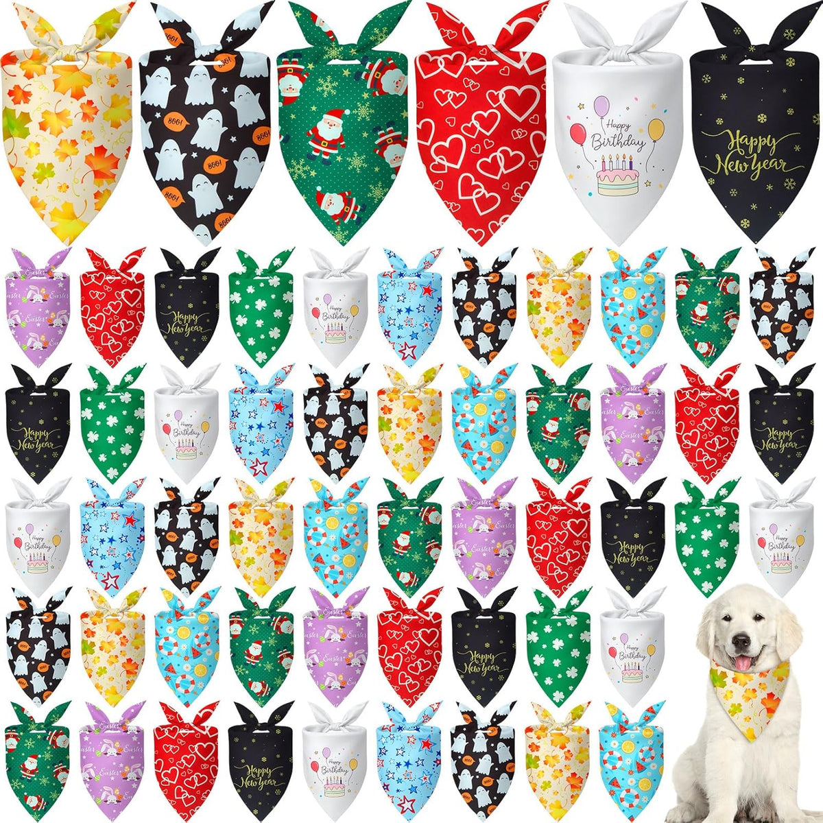Weewooday 50 Pcs Holiday Dog Bandanas Bulk Dog Bandanas for Fall Autumn Halloween Christmas Soft