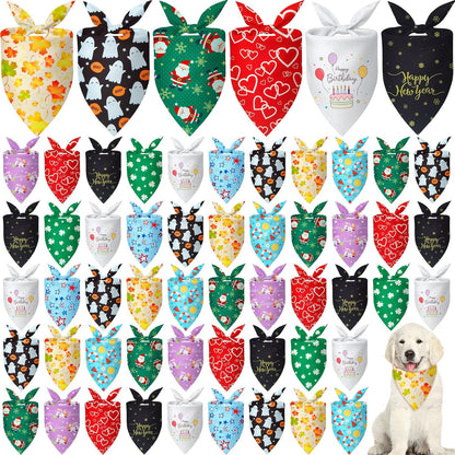 Weewooday 50 Pcs Holiday Dog Bandanas Bulk Dog Bandanas for Fall Autumn Halloween Christmas Soft