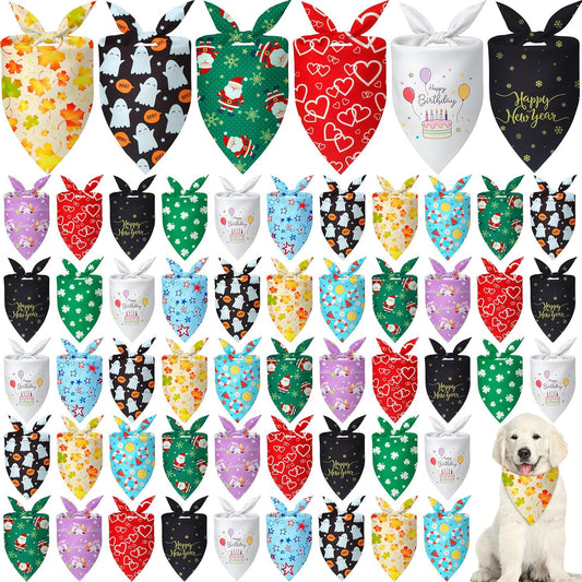 Weewooday 50 Pcs Holiday Dog Bandanas Bulk Dog Bandanas for Fall Autumn Halloween Christmas Soft