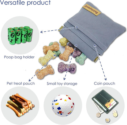 Dog Treat Pouch, Small Cotton Pocket Sized Training Holder, Hand Free Walking Fanny Bag with