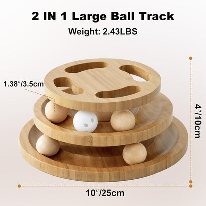 Cat Ball Track Toy with Puzzle Top, Wooden Cat Toys for Indoor Cats with Spinning Balls