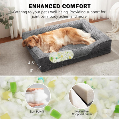 INVENHO Orthopedic Dog Beds Large Sized, XL Washable Egg-Crate Memory Foam Dog Couch Bed with
