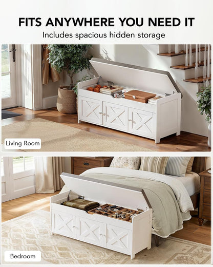 Amada Shoe Storage Bench, Entryway Bench with Cushioned Seat & Lift Top Storage, 3 Doors