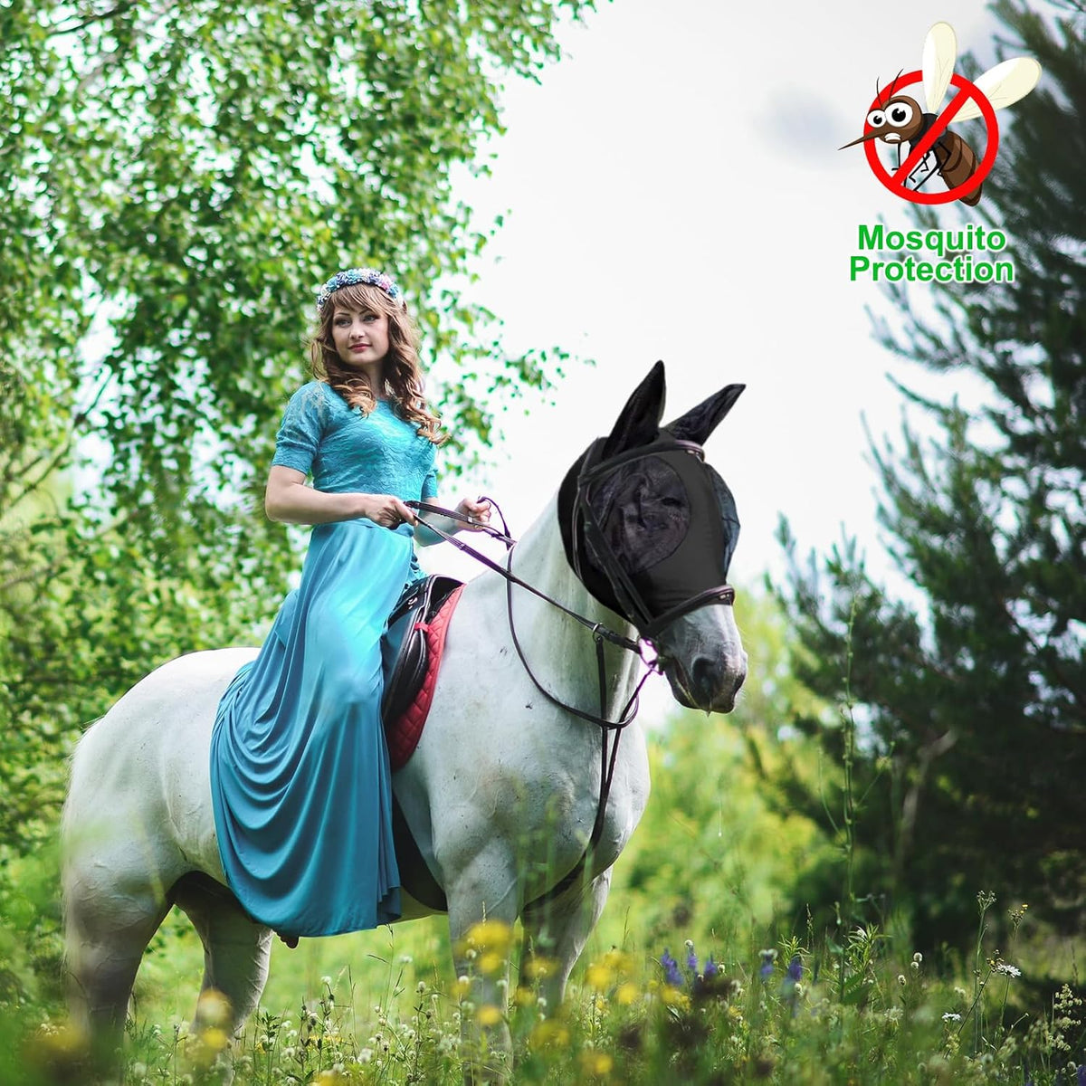 Horse Fly Mask with Ears, Comfortable Fit Stretch Fabric with UV Protection Soft on Skin
