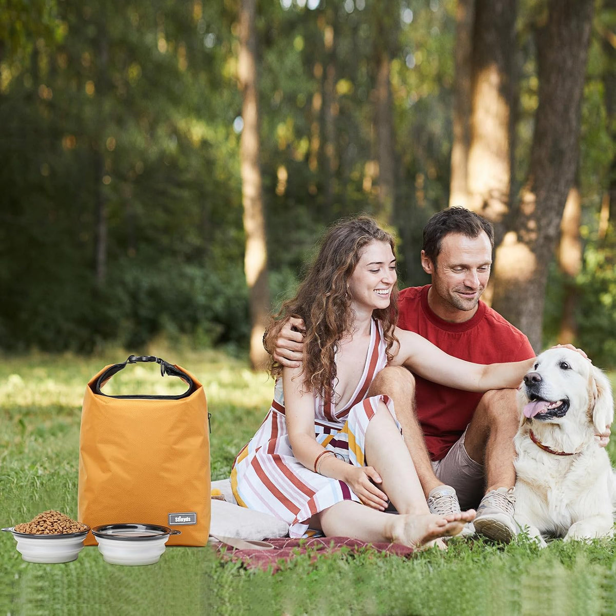 Dog Food Travel Bag w/2PCS Collapsible Dog Travel Bowls,dog food storage container 20 lb(Yellow