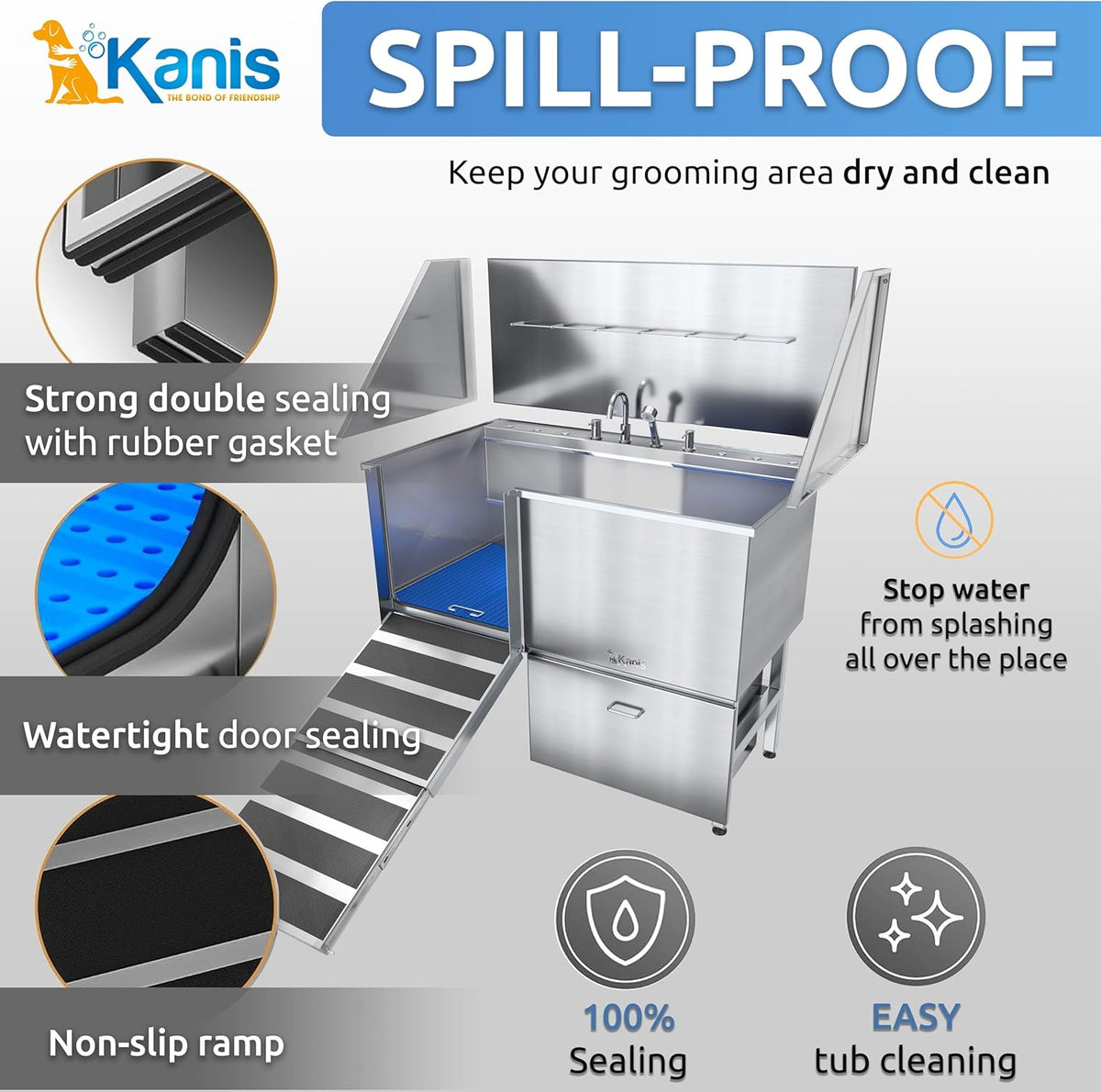 KANIS Professional Dog Washing Station - 304 Stainless Steel Pet Wash Sink & Grooming Bath Tub for