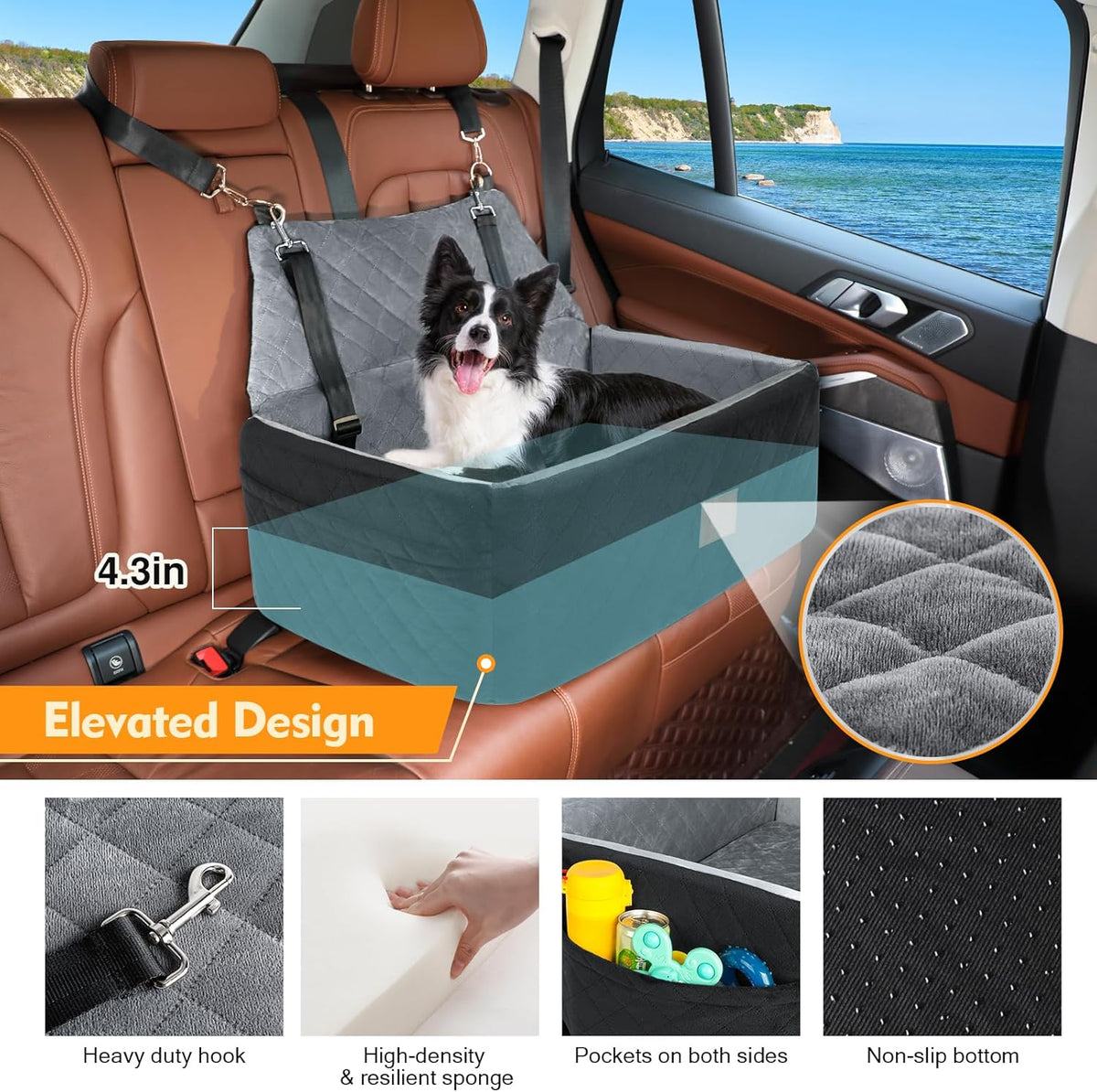 Dog Car Seat for Large Medium Dogs,Washable Pet Carseat Under 55 lbs or 2 Small Dogs,Dog Booster