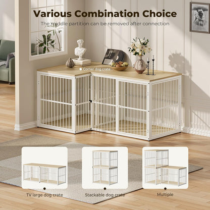 Lyromix 43'' Dog Crate Furniture with 3 Doors, XL Wooden Crate End Table, Heavy Duty Indoor Puppy