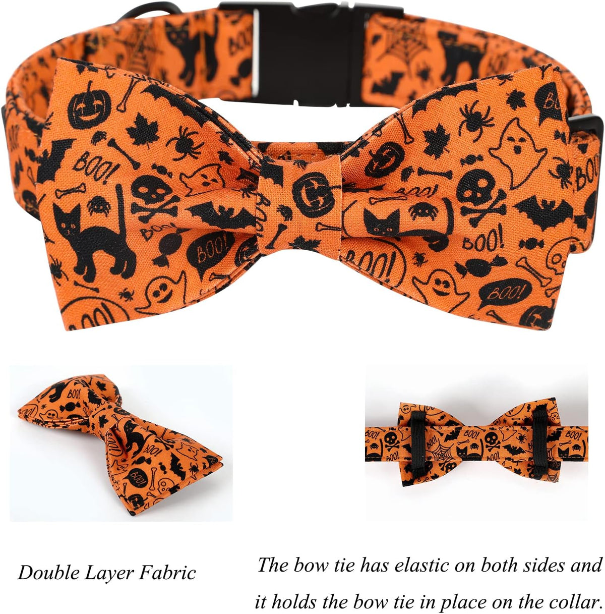 Lionet Paws Halloween Dog Collar with Bowtie - Cute Cotton Adjustable Fall Bowtie Dog Collar with
