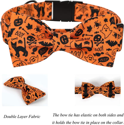 Lionet Paws Halloween Dog Collar with Bowtie - Cute Cotton Adjustable Fall Bowtie Dog Collar with