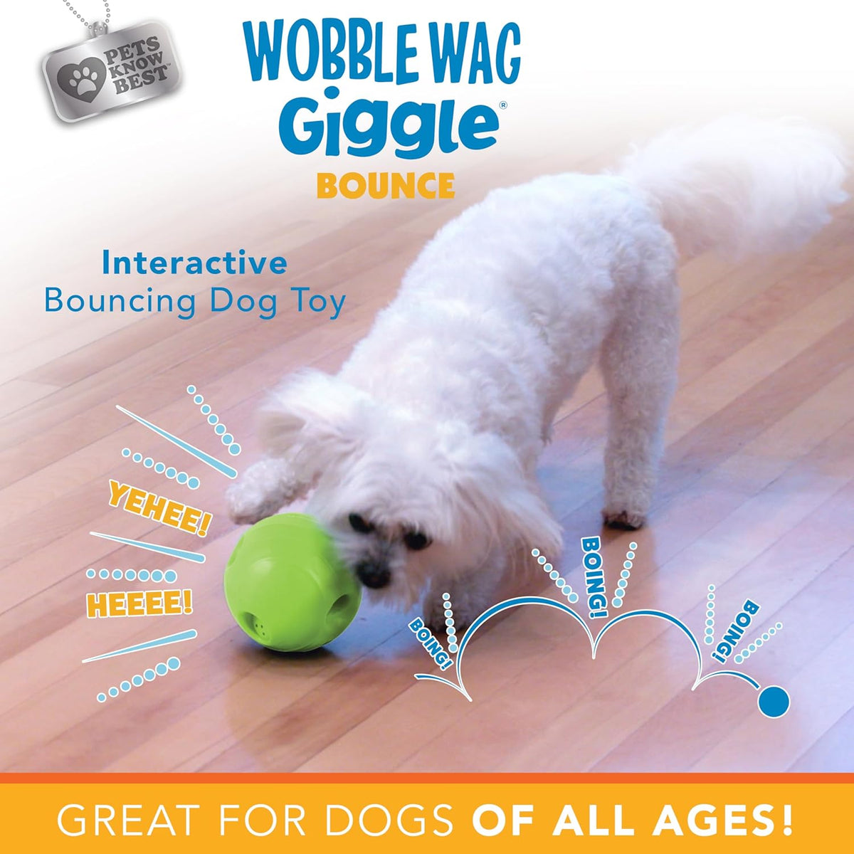 Wobble Wag Giggle Bounce Interactive Dog Toy- Sound Making Bouncing Ball for Dogs Ages Indoor &