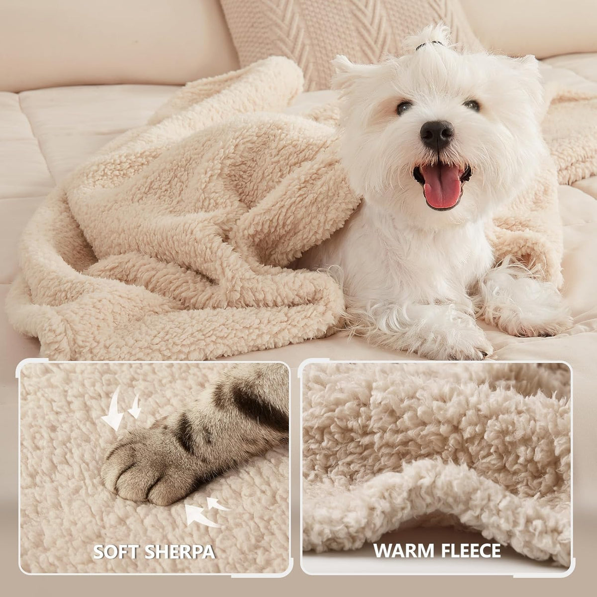 1 Pack 3 Calming Blankets Fluffy Premium Fleece Pet Blanket Soft Sherpa Throw for Dog Puppy Cat