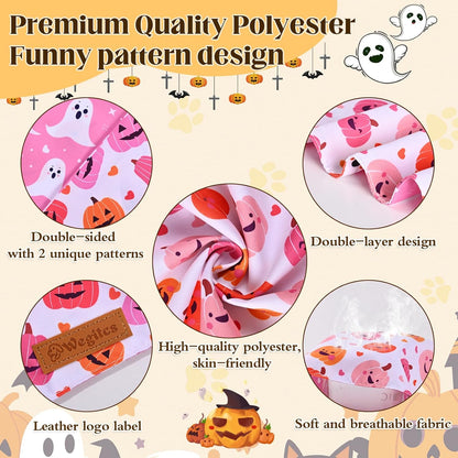 2 Pack Halloween Dog Bandanas,Leather Brand Logo, Double-Layed Soft Skin-Friendly Fabric, Autumn