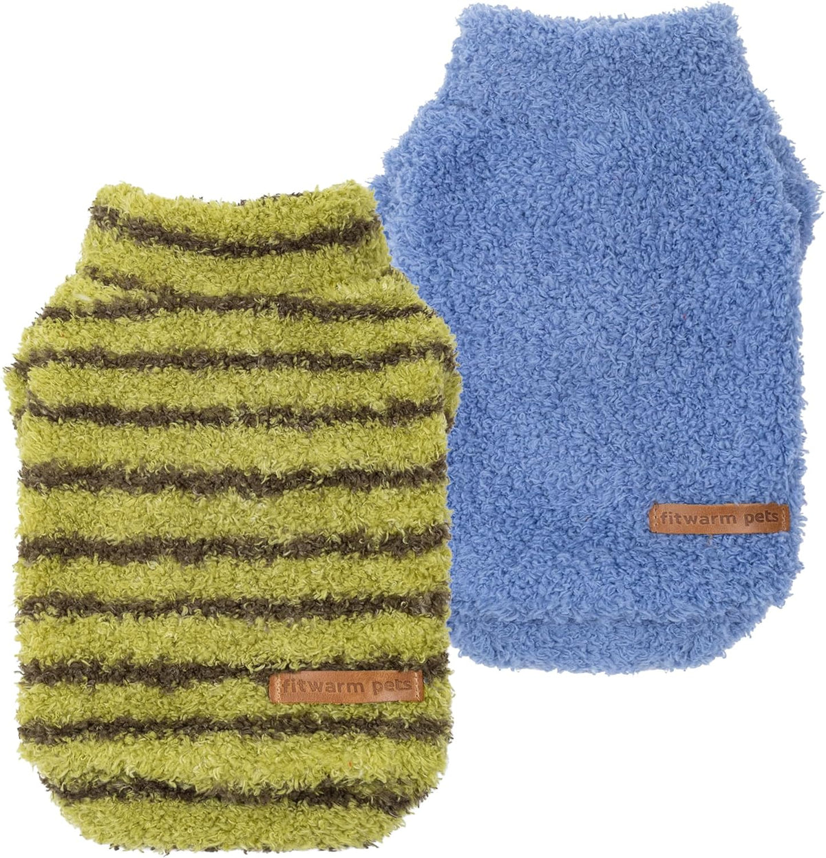 Fitwarm 2 Pack Striped Fleece Dog Sweater, Warm Winter Clothes for Small Dogs Boy Girl, Fuzzy Pet