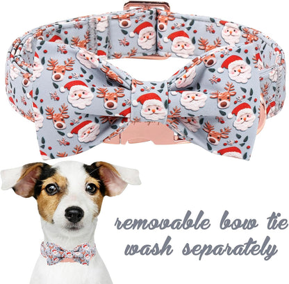 Unique Style Paws Christmas Dog Collar with Bow Elk Christmas Man Cotton Puppy Collars for Small
