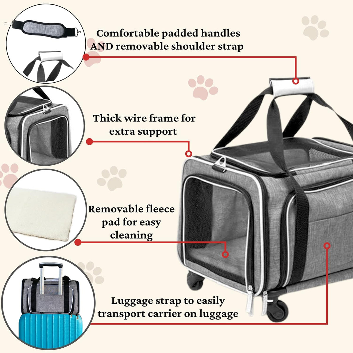 Airline Approved Expandable Premium Pet Carrier on Wheels- Two Sided Expandable Rolling Carrier