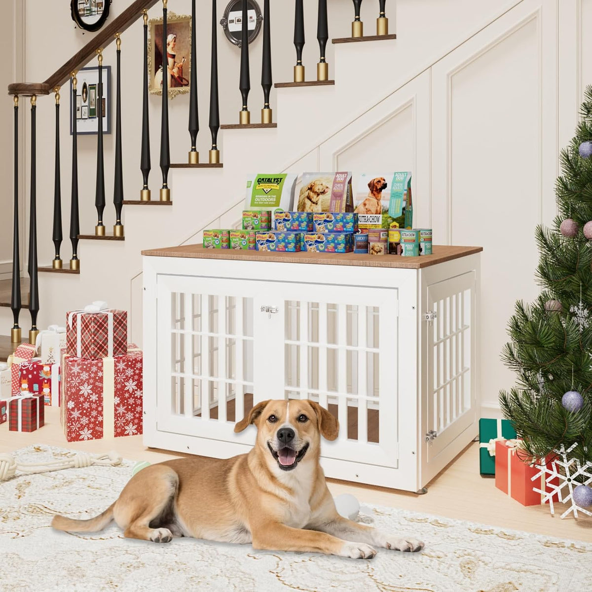 42" Heavy Duty Dog Crate Furniture for Small,Medium and Large Dogs,Rustic Wooden Dog Cage Kennel