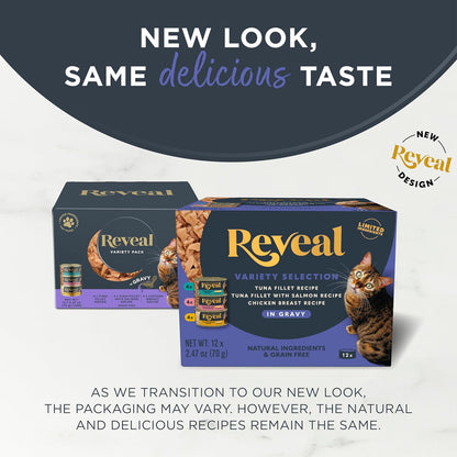Reveal Natural Wet Cat Food, 12 Count, Grain Free, Limited Ingredient Canned Food for Cats, Fish