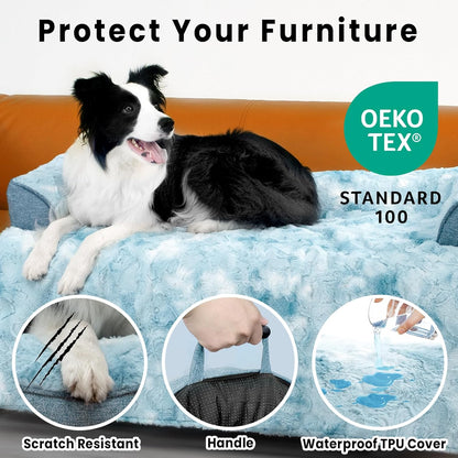Calming Extra Large Dog Couch Bed for Dogs, 45 x 37 inch Waterproof Removable Pet Mat Couch Cover