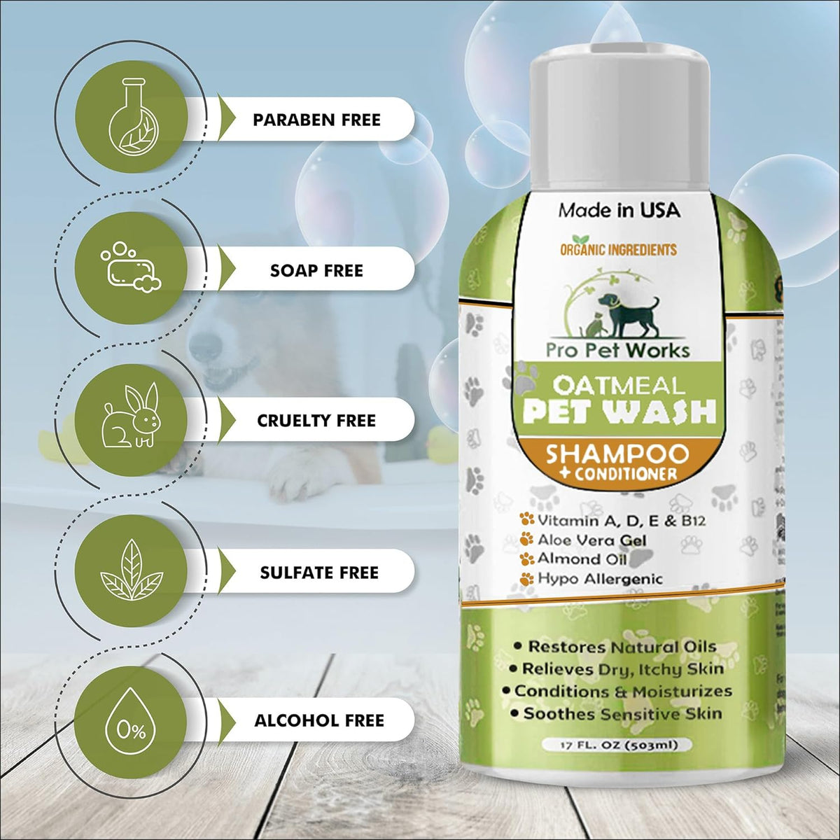 Oatmeal Dog Shampoo & Conditioner 17oz [USA] 5 in 1 Plant-Based Organic Sulfate-Free