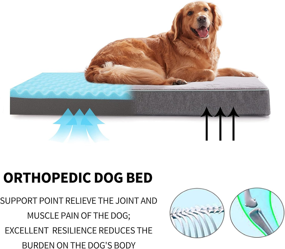 Orthopedic Memory Foam Dog Bed, Cooling Dog Beds Waterproof Pet Bed for Crate with Removable