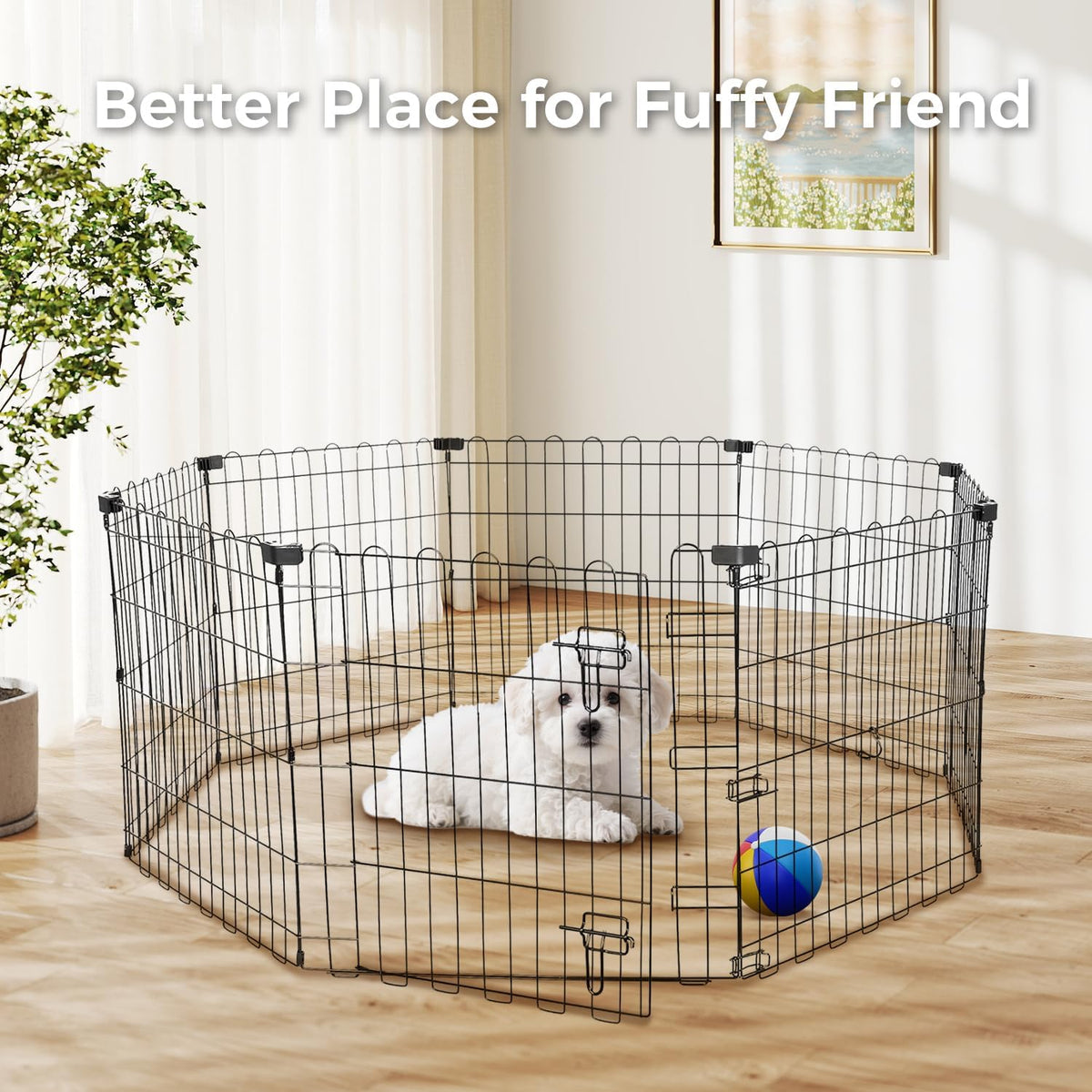 Foldable Dog Playpen 24" Height 8 Panels Metal Exercise Pen with Door - Indoor/Outdoor Puppy