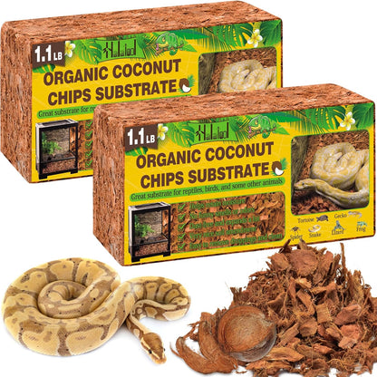 Halatool 2Pack Snake Bedding Natural Coconut Chips Substrate 2.2LB Coconut Husk for Reptiles Tank