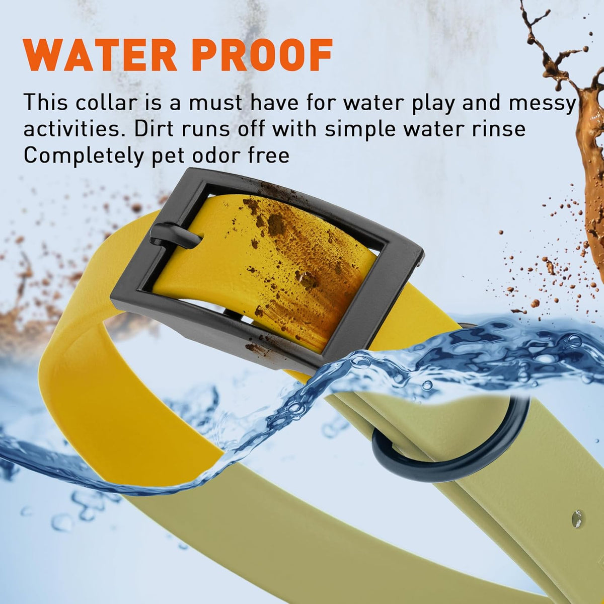 Dogline Biothane Waterproof Dog Collar Strong Coated Nylon Webbing with Black Hardware Odor- Proof