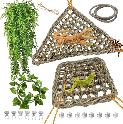 kathson Bearded Dragon Hammock,Lizard Lounger Reptile Tank Hanging Plants Climbing Jungle Vines