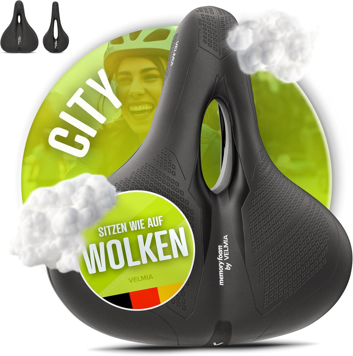 Velmia Bicycle Saddle - Comfortable Saddle for Men and Women - 3 Zone Concept - Waterproof Bicycle