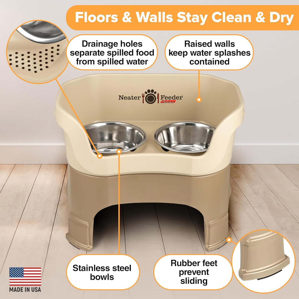 Neater Feeder Deluxe Mess Proof Dog Bowls Elevated for Large Dogs – Made in USA – No Spill Raised