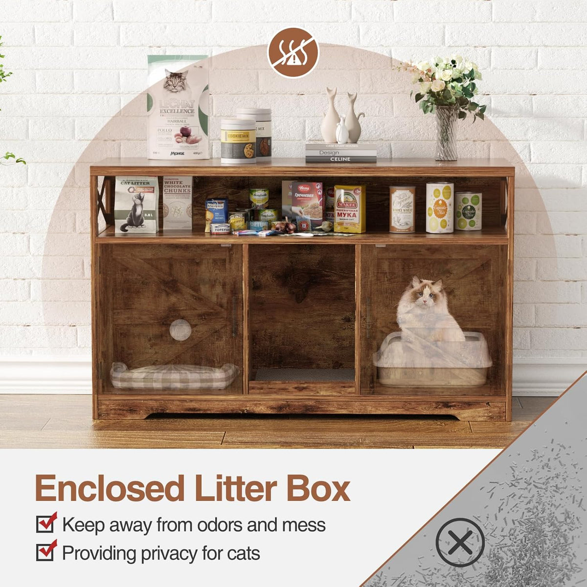 Cat Litter Box Enclosure for 2 Cats, 47" Double Hidden Litter Box Furniture with Scratch Pad