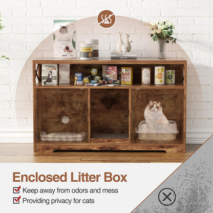 Cat Litter Box Enclosure for 2 Cats, 47" Double Hidden Litter Box Furniture with Scratch Pad