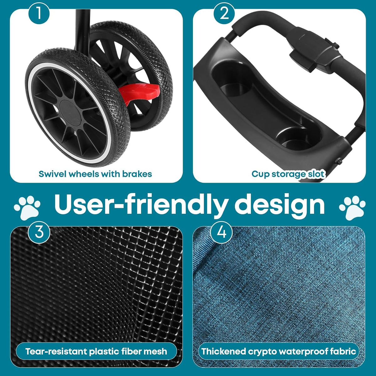Pet Stroller,Dog Stroller for Small Medium Dogs Cats,3 Wheels,Foldable,with Breathable Mesh