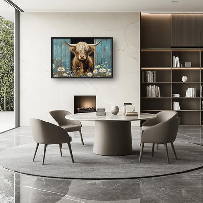 Large Farmhouse Highland Cow Country Wall Art for Living Room, Floral Canvas Oversized Wall Decor