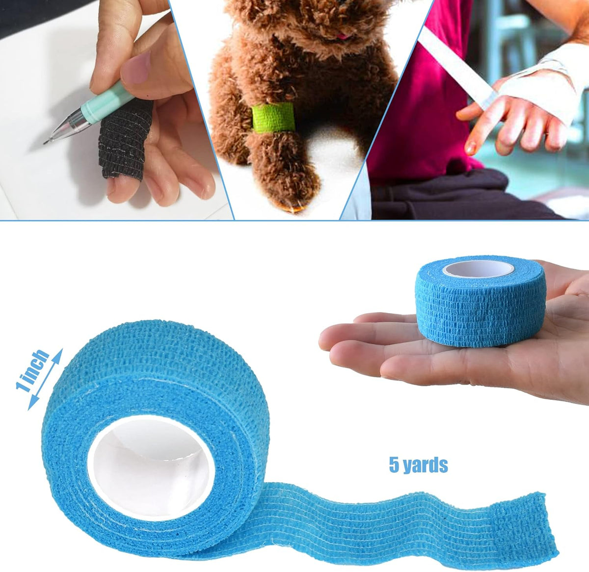 9 Pack 1" x 5 Yards Self Adhesive Bandage Wrap Self Stick Wrap for Ankle, Wrist, Finger, Sports