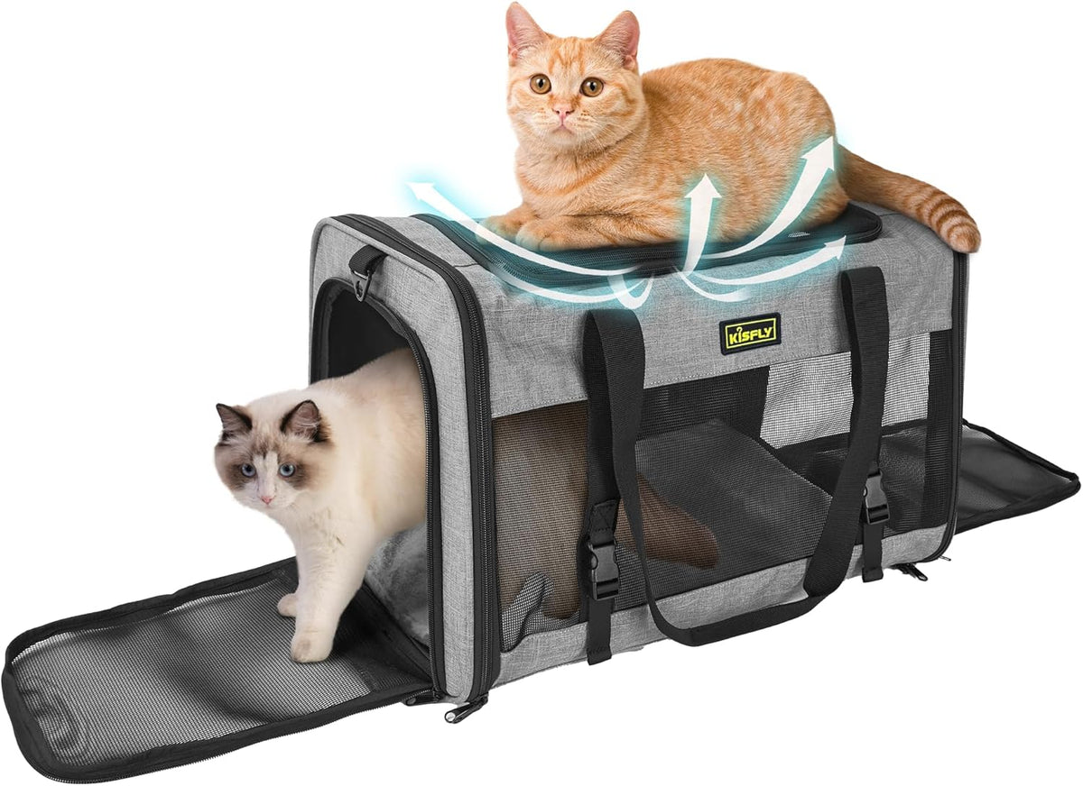 Cat Carrier for 2 Cats/Kitten, Pet Carrier for Cat, Puppy, Small Dog & Bunny, Foldable Soft-Sided