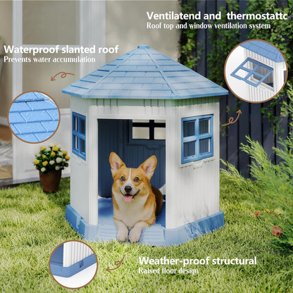 DRATO Dog House Indoor Outdoor Durable Large Dog Shelter with Outside Dog Kennel with Window and