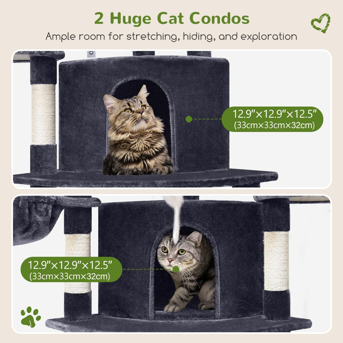 Globlazer Corner Cat Tree for Large Cats, 66inch Tall Curved Series Large Cat Tower for Multiple