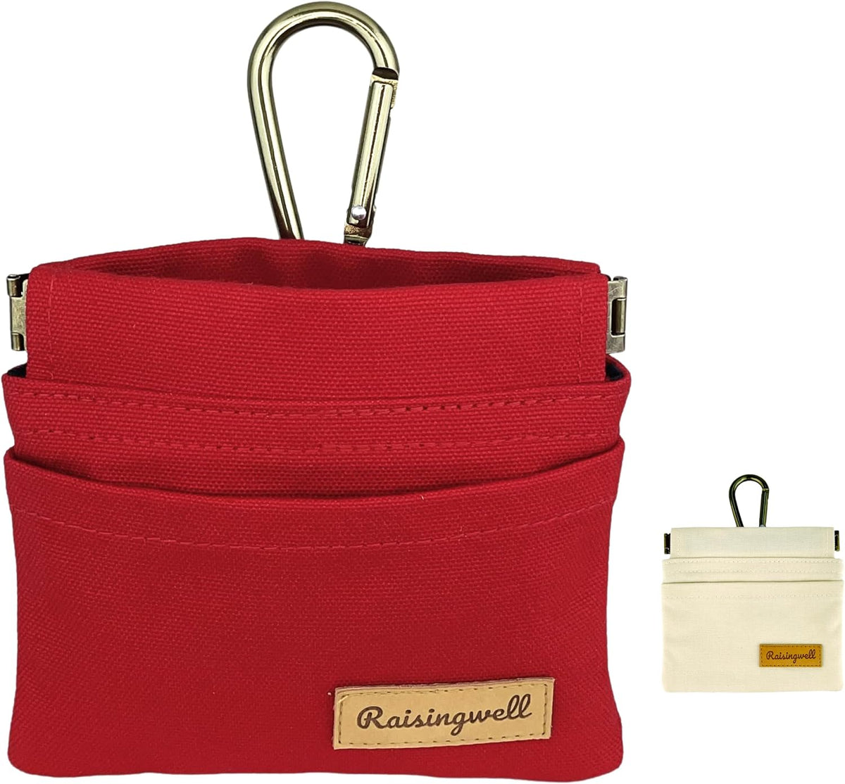 Dog Treat Pouch, Red Pocket Sized Pet Training Pouch, Cotton Fabric, Hand Free Dog Walking Bag with