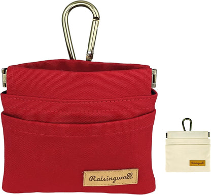 Dog Treat Pouch, Red Pocket Sized Pet Training Pouch, Cotton Fabric, Hand Free Dog Walking Bag with