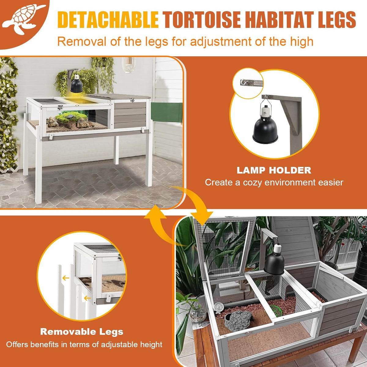 Tortoise Habitat Large Wooden Tortoise Enclosure Habitat with No-Leaking Tray Indoor & Outdoor