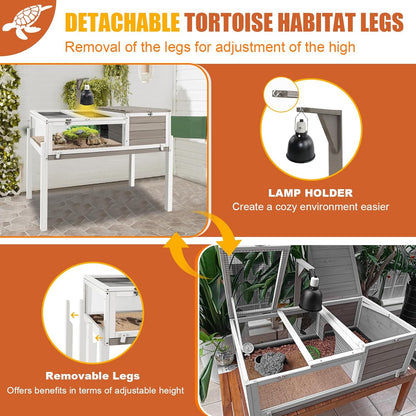 Tortoise Habitat Large Wooden Tortoise Enclosure Habitat with No-Leaking Tray Indoor & Outdoor