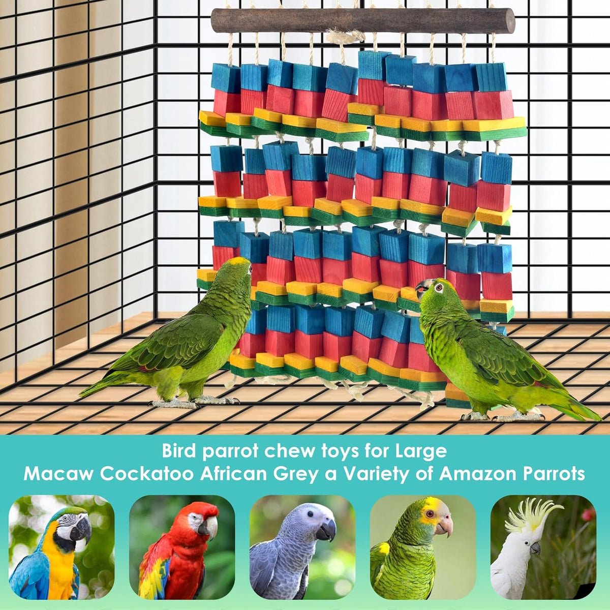 Extra Large Bird Toys, 21.6inch XL Macaw African Grey Parrot Chewing Toys, Natural Wooden Block
