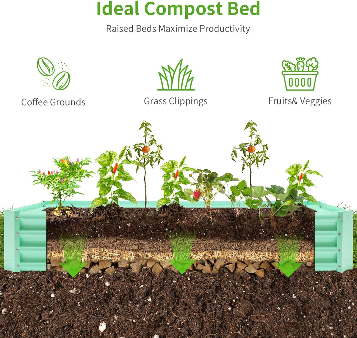 Land Guard 8×4×1ft Galvanized Metal Raised Garden Bed, Metal Planter Kit Box Outdoor for