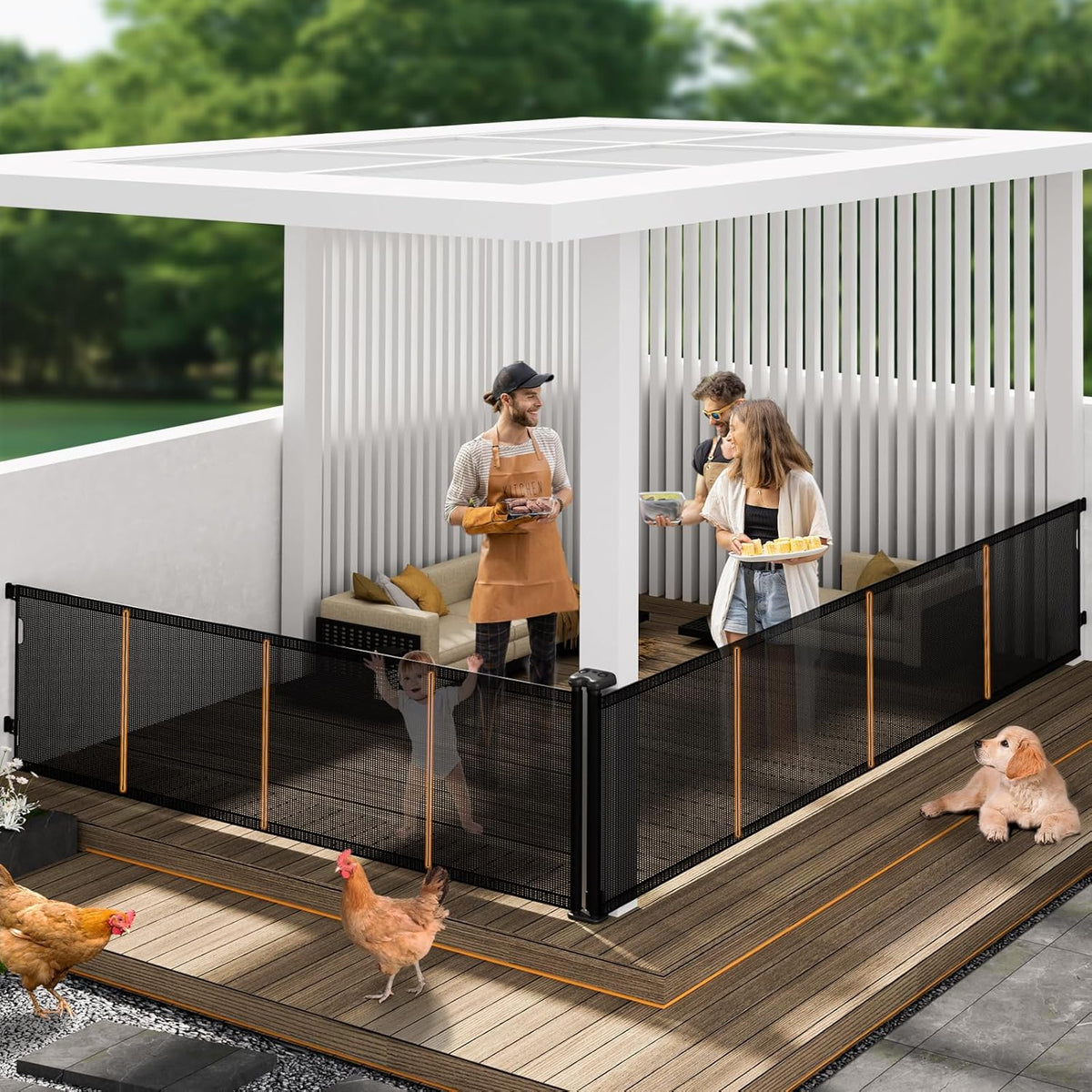 2-in-1 Retractable Baby Gates, 41" Tall Mesh Dog Gate 1-Pack, One Side Up to 200" Wide, Total 400"