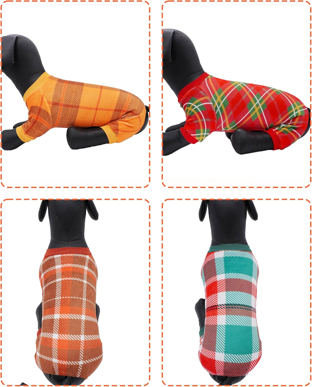 PET SHOW 4 Pack Small Dog Pajamas Holiday Dog Clothes Doggies Soft Stretchy PJs Plaid Jumpsuit