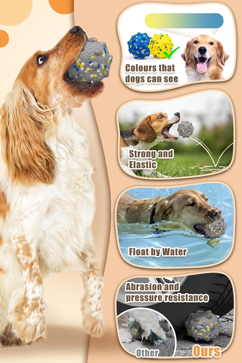 1.96'' Dog Balls for Dogs Aggressive Chewers Indestructible Tennis Durable Bouncy Interactive Dog