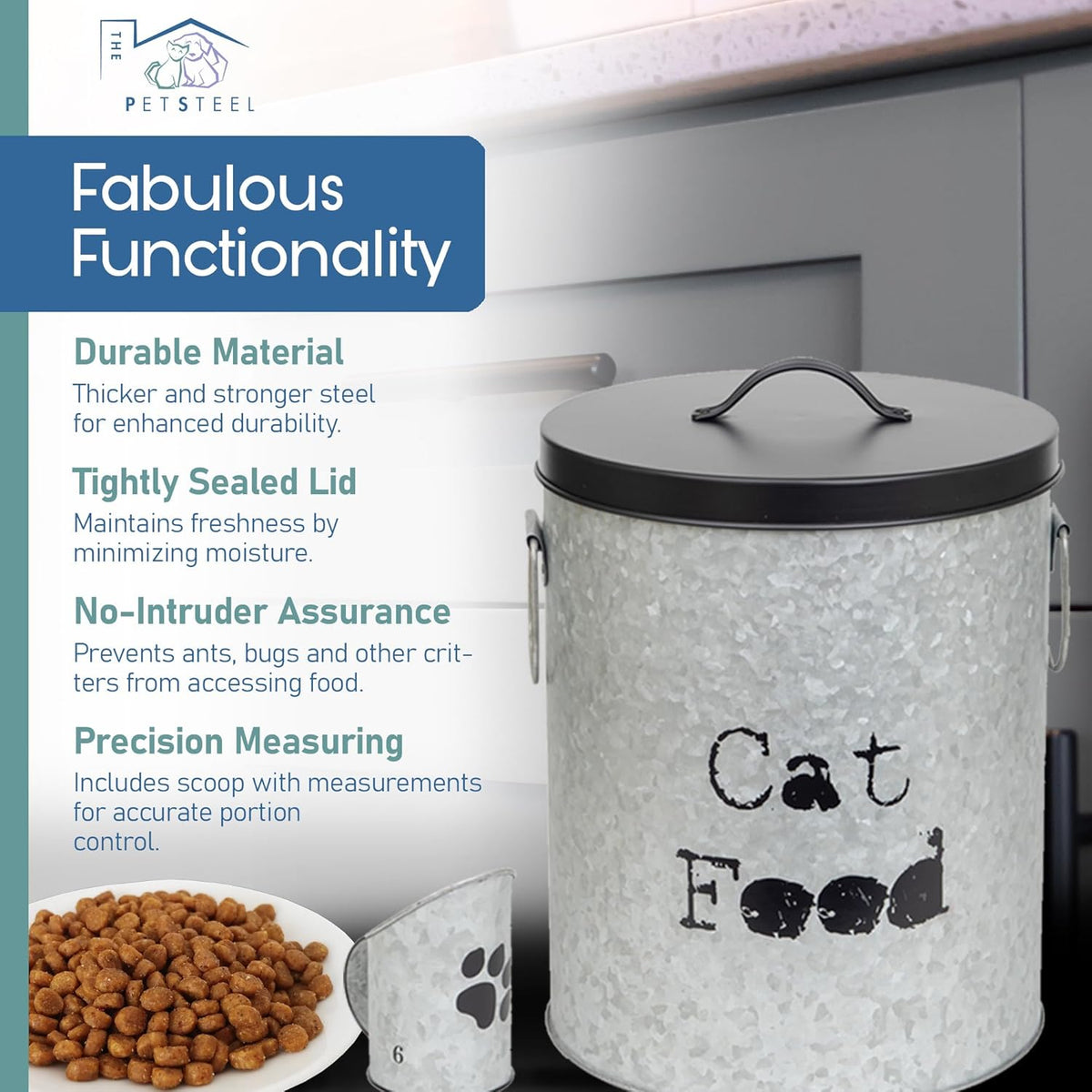 Medium Cat 30lb Pet Food Storage Canister with Scoop – Durable & Airtight for Freshnesss