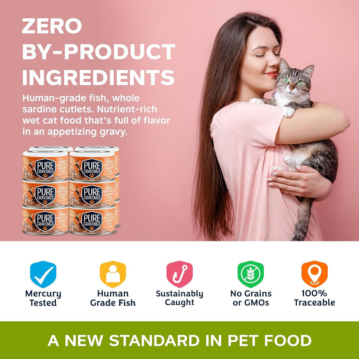 Wet Cat Food Canned Tuna and Salmon Cutlets in Gravy, 100% Mercury-Tested, Moist Can Fish for Cats